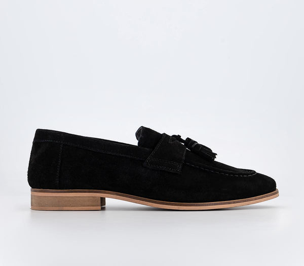 Mens Office Wide Fit: Channing Tassel Loafers Black Suede
