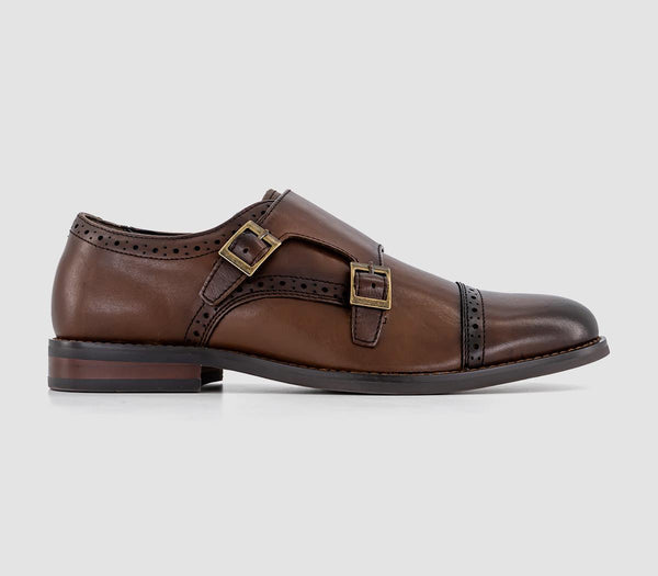 Mens Office Myles Double Strap Monks Brown Leather