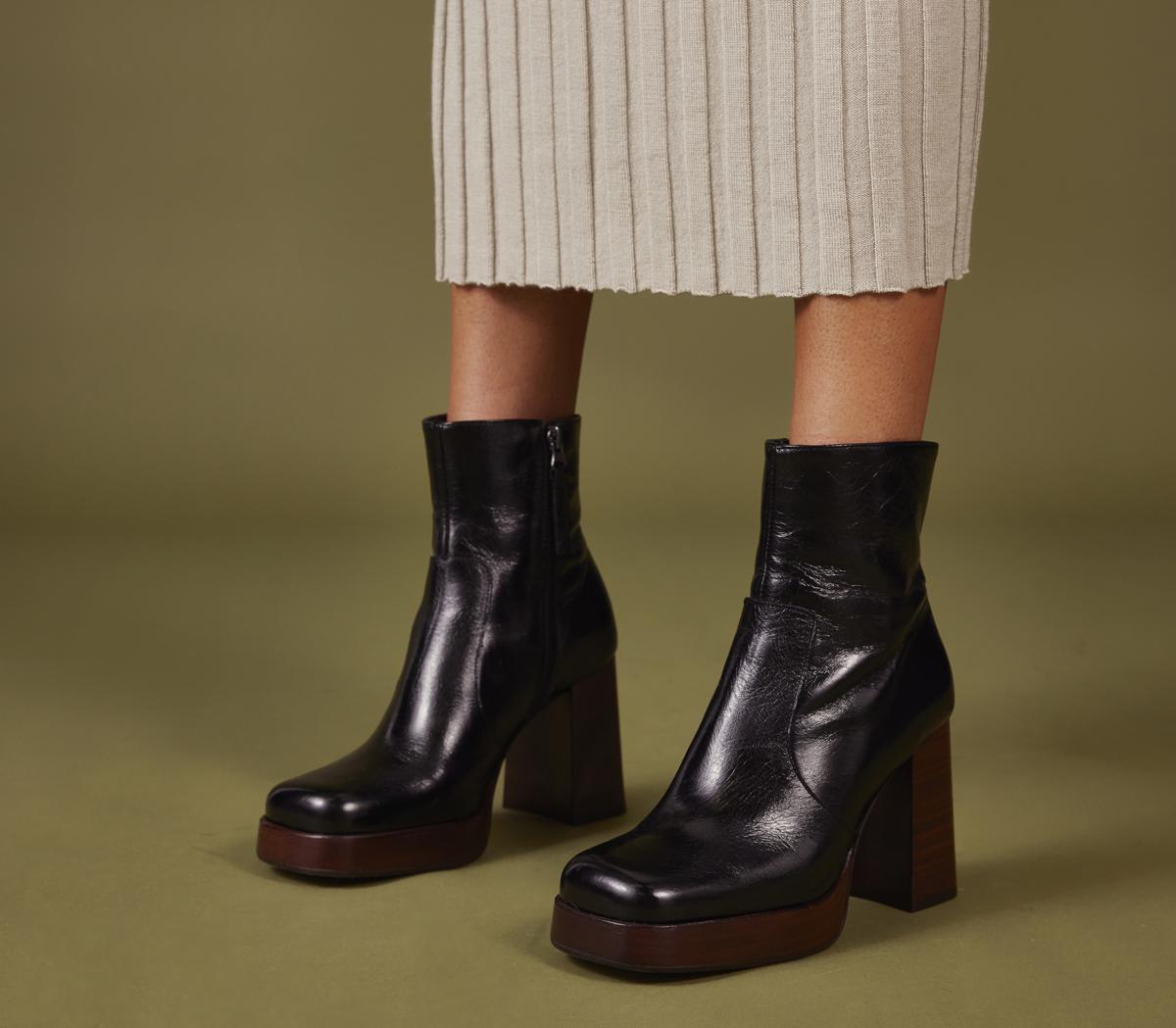 Womens Office Arlo Heelo Platform Boots Black Leather