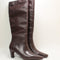 Womens OFFICE Kensington Curve Heel Knee High Boots Brown Leather UK Size 6