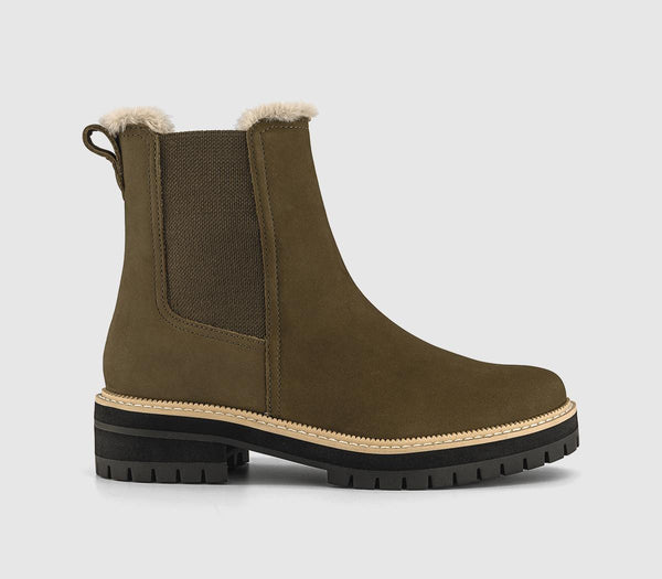 Womens TOMS Bennet Chelsea Faux Fur Lined Boots Olive UK Size 5