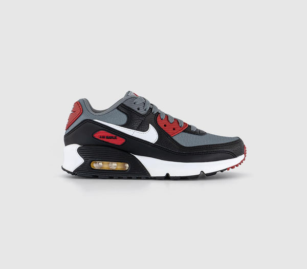 Nike Air Max 90 Gs Trainers Black White Cool Grey Gym Red