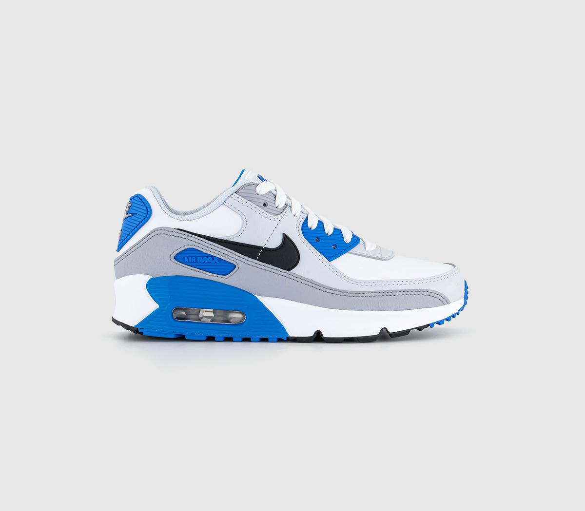 Kids Nike Air Max 90 Gs Trainers White Black Photo Blue Pure Platinum