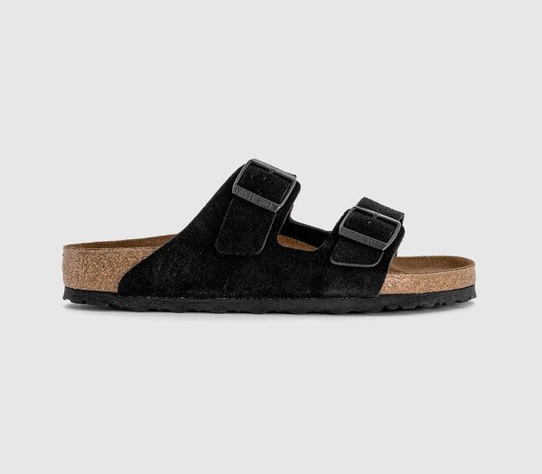 Mens Birkenstock Arizona Two Strap Sandals Black Suede