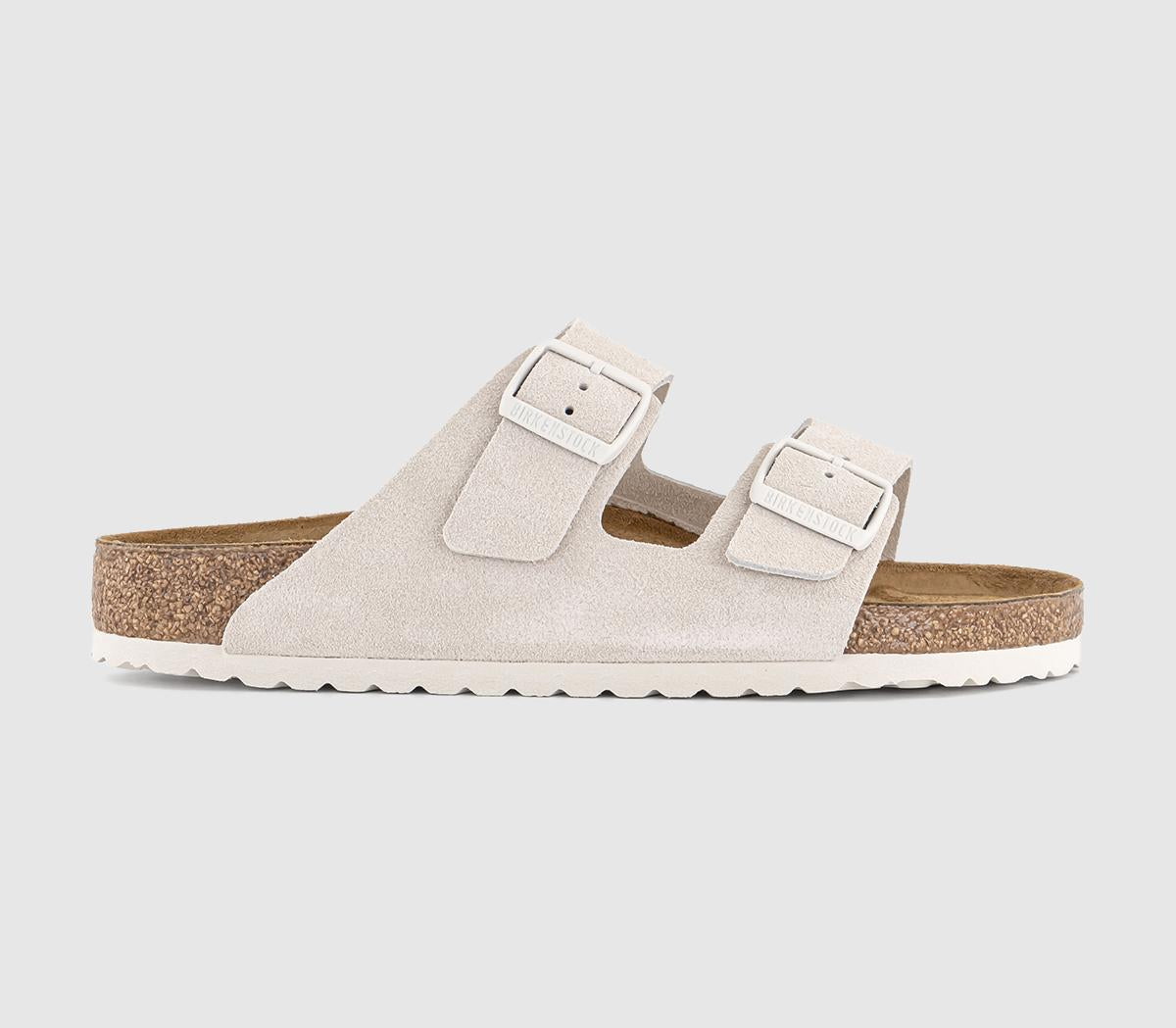 Mens Birkenstock Arizona Two Strap Suede Antique White