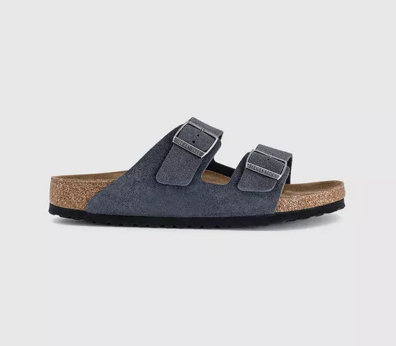 Mens BIRKENSTOCK Arizona Two Strap Sandals Charcoal Suede