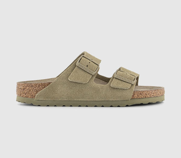 Mens Birkenstock Arizona Two Strap Soft Footbed Sandals Suede Faded Khaki Sfb Uk Size 8