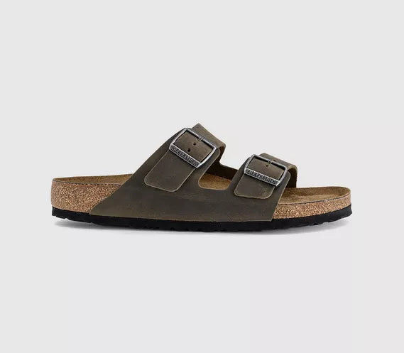 Mens BIRKENSTOCK Arizona Two Strap Sandals Faded Khaki Oiled Leather Sfb