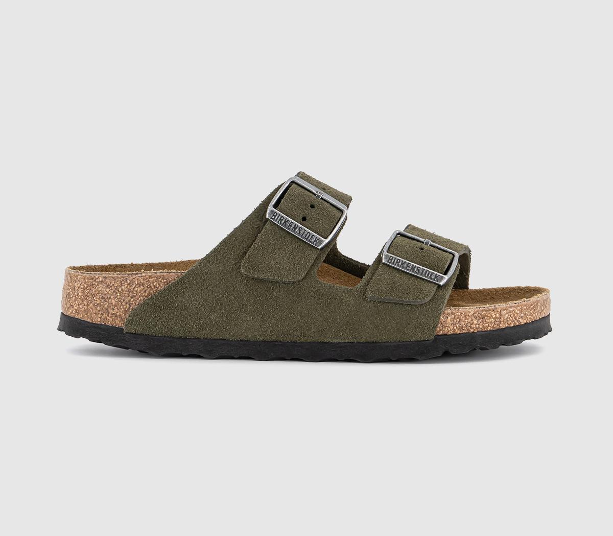 Mens BIRKENSTOCK Arizona Two Strap Sandals Suede Thyme