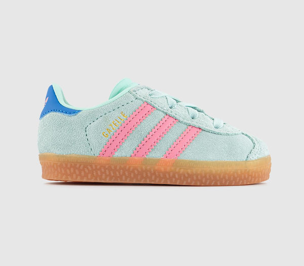 Kids adidas Gazelle 2 Infant Trainers Clear Mint Bliss Pink Bright Blue