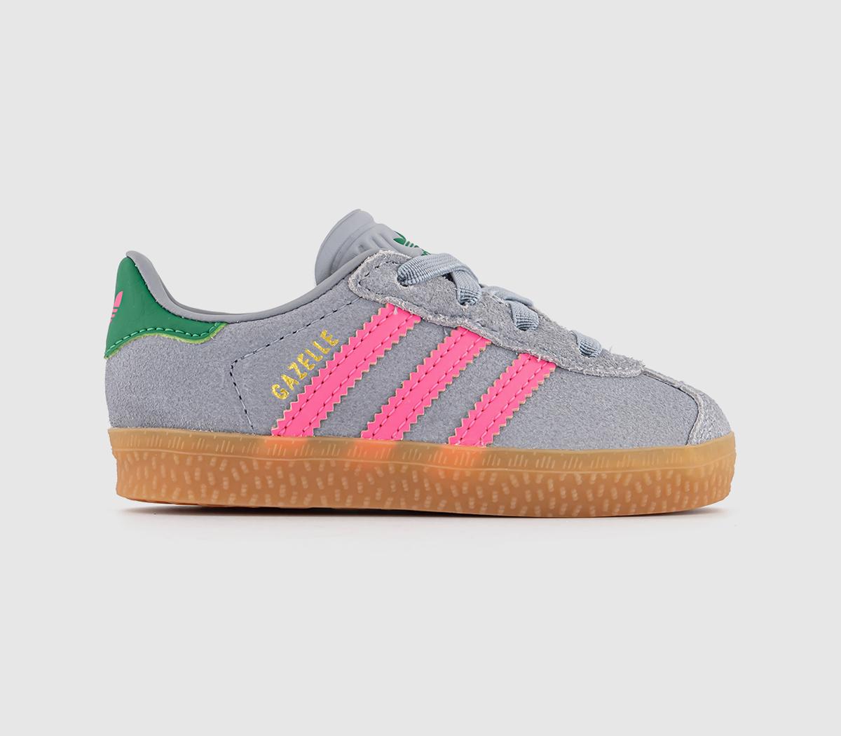 Kids adidas Gazelle 2 Infant Trainers Halo Silver Pink Green - OFFCUTS SHOES by OFFICE