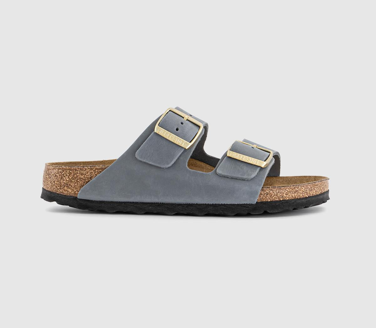 Womens BIRKENSTOCK Arizona Two Strap Sandals Basalt Grey Oiled Leather