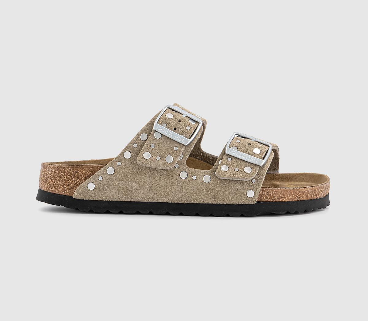 Womens Birkenstock Arizona Two Strap Sandals Taupe Rivet Uk Size 5