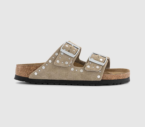 Womens Birkenstock Arizona Two Strap Sandals Taupe Rivet Uk Size 5