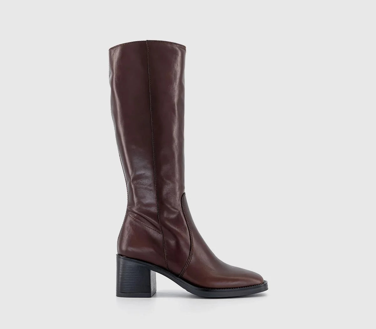Womens OFFICE Karamel Knee High Block Heel Boots Brown Leather UK Size 7
