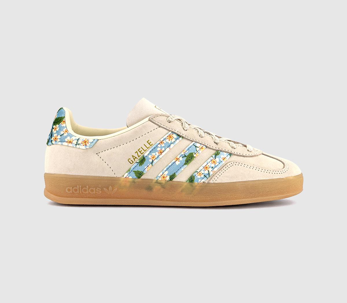 adidas Gazelle Indoor Trainers Liberty Cream White Gold Metallic Tactile Blue UK Size 5