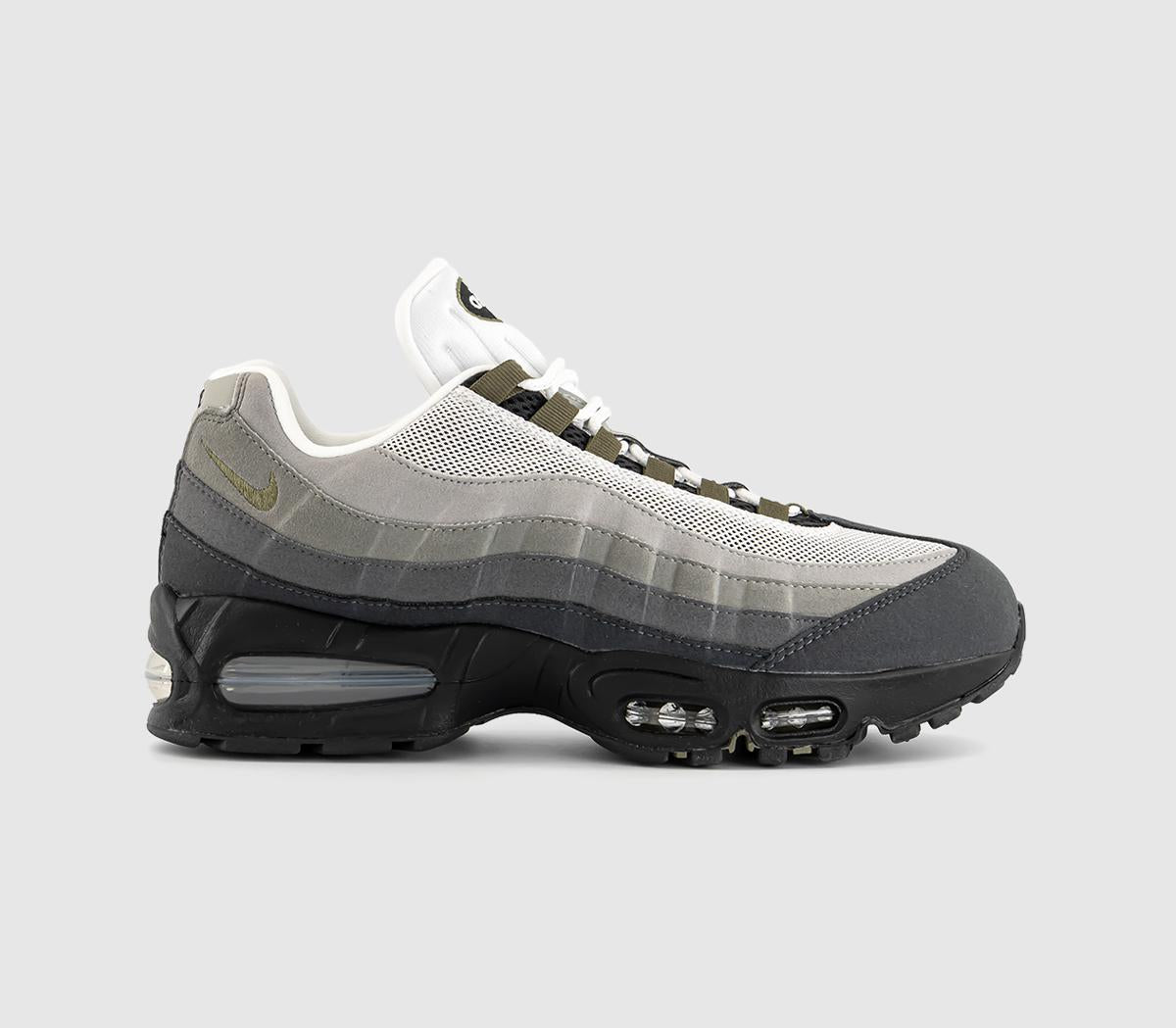 Nike Air Max 95 Trainers Black Med Olive White Reflect Silver Anthracite Lt