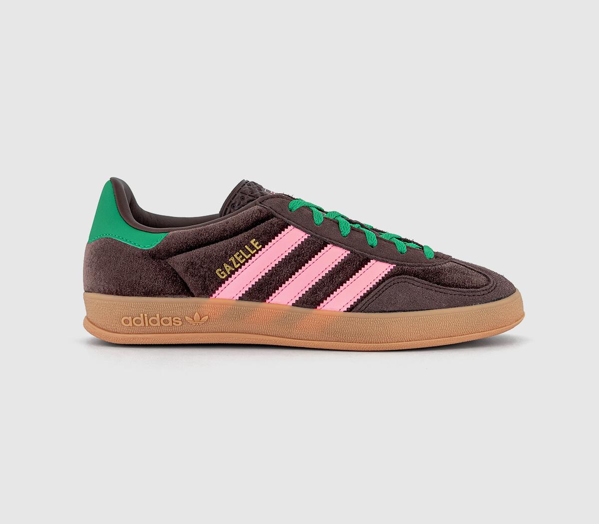 adidas Gazelle Indoor Trainers Dark Brown Glow Pink Court Green