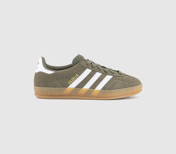 Mens Adidas Gazelle Indoor Trainers Olive Strata White Gold Metallic Uk Size 4