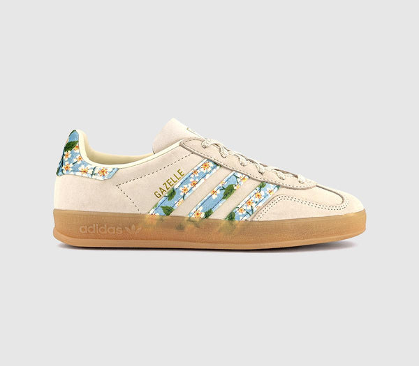 adidas Gazelle Indoor Trainers Liberty Cream White Gold Metallic Tactile Blue