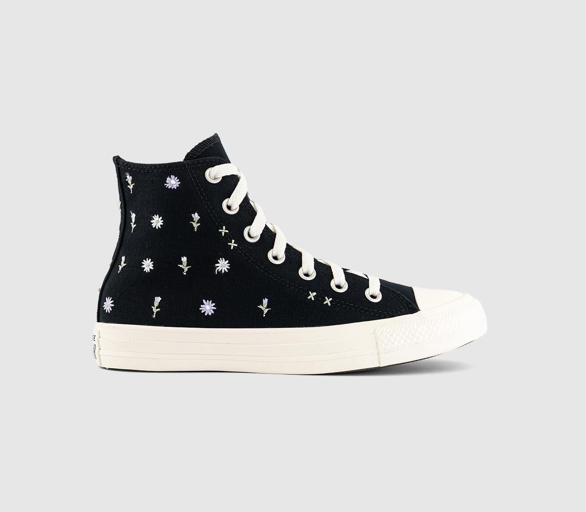Converse All Star Hi Trainers Black Embroidered Flowers