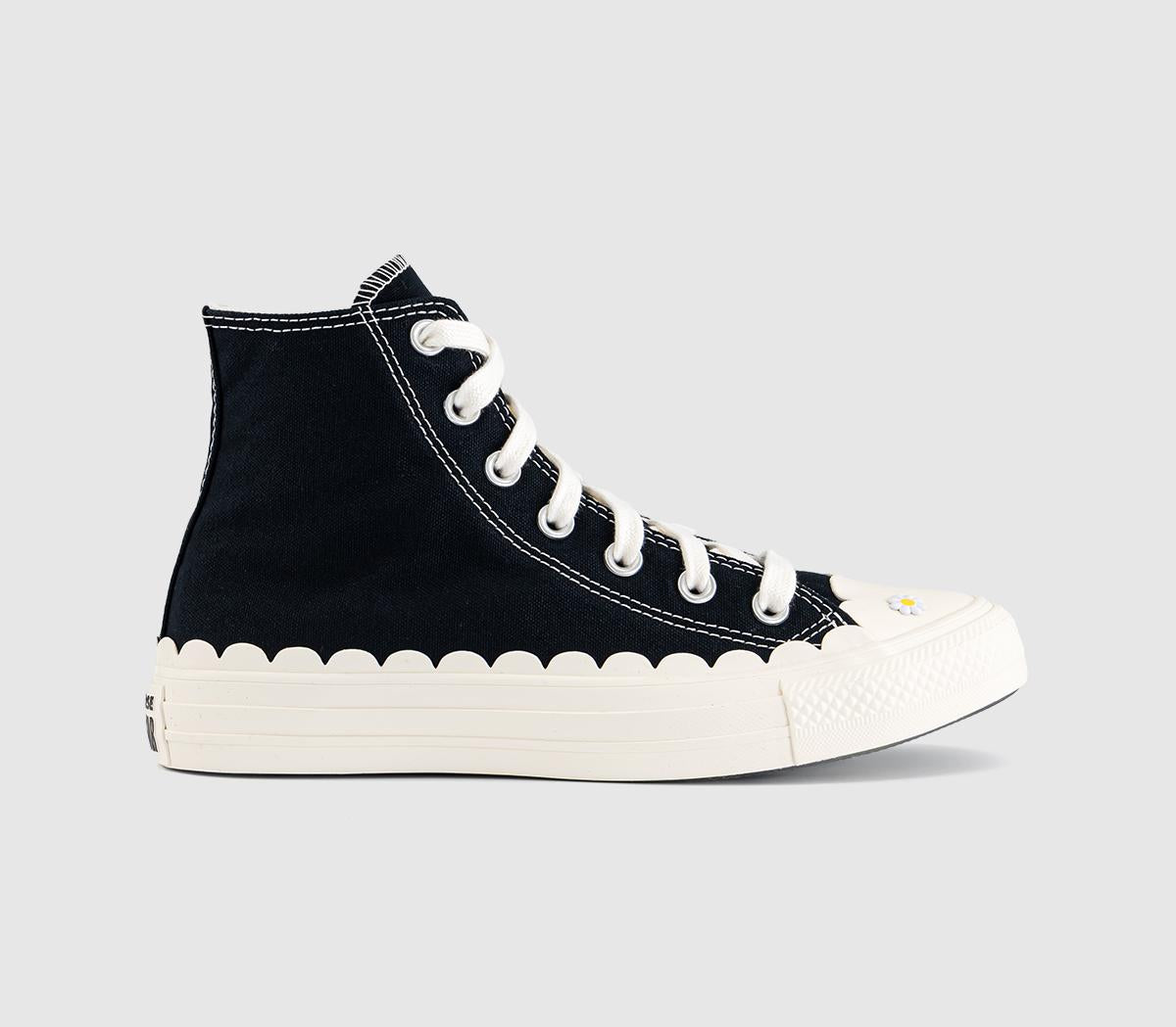 Converse All Star Hi Trainers Black Egret Egret Daisy Scalloped Edge