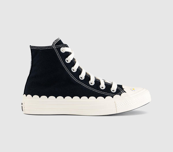 Converse All Star Hi Trainers Black Egret Egret Daisy Scalloped Edge