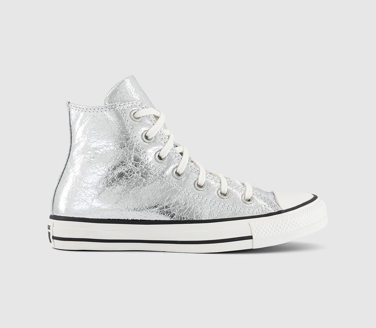Converse All Star Hi Trainers Metallic Silver Vintage White Black