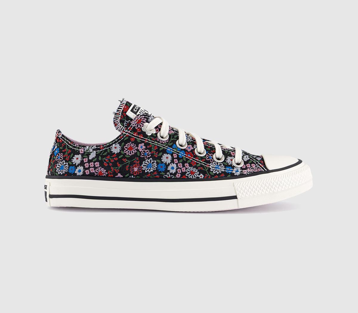 Converse All Star Low Trainers Floral Black Egret Cherry Balm