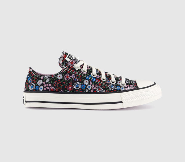 Converse All Star Low Trainers Floral Black Egret Cherry Balm