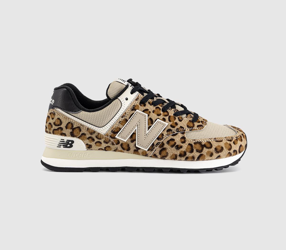 New Balance 574 Trainers Stoneware Linen Black Leopard