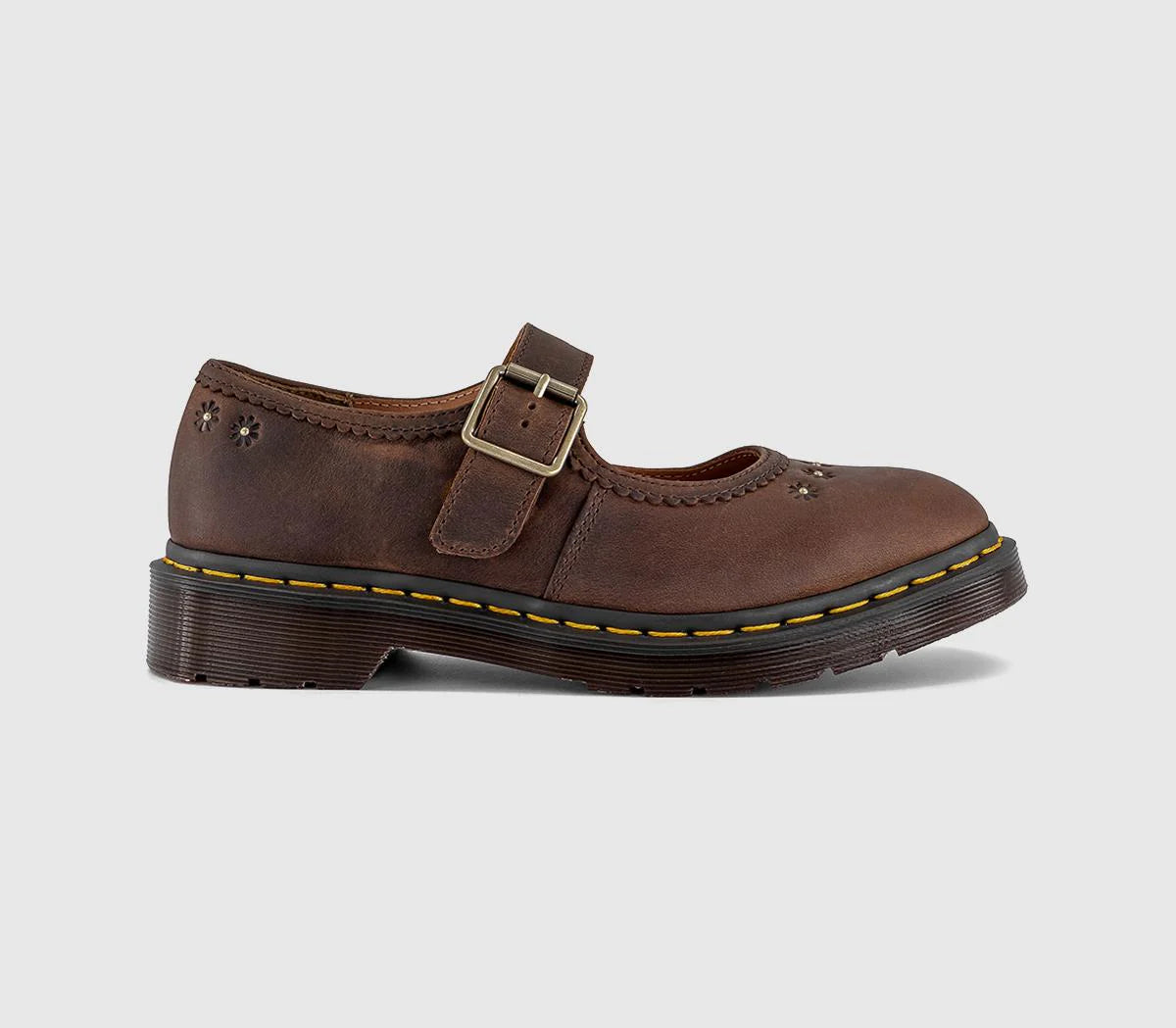 Womens Dr. Martens Floral Maryjanes Dark Brown Crazy Horse UK Size 7
