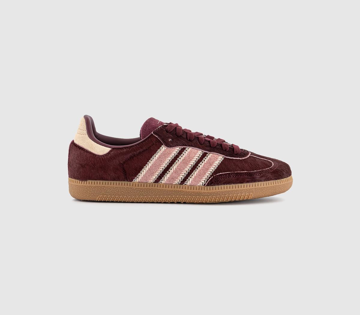 adidas Samba OG Trainers Pony Hair Sand Strata Maroon Warm Clay - OFFCUTS SHOES by OFFICE