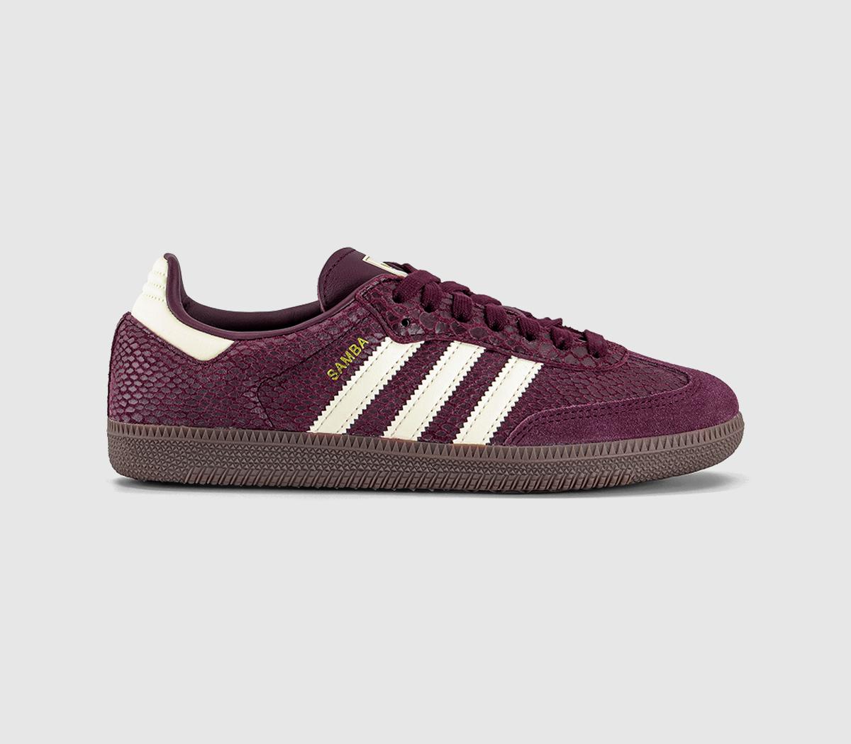 adidas Samba OG Trainers Snake Print Maroon Cream White Gold Metallic - OFFCUTS SHOES by OFFICE