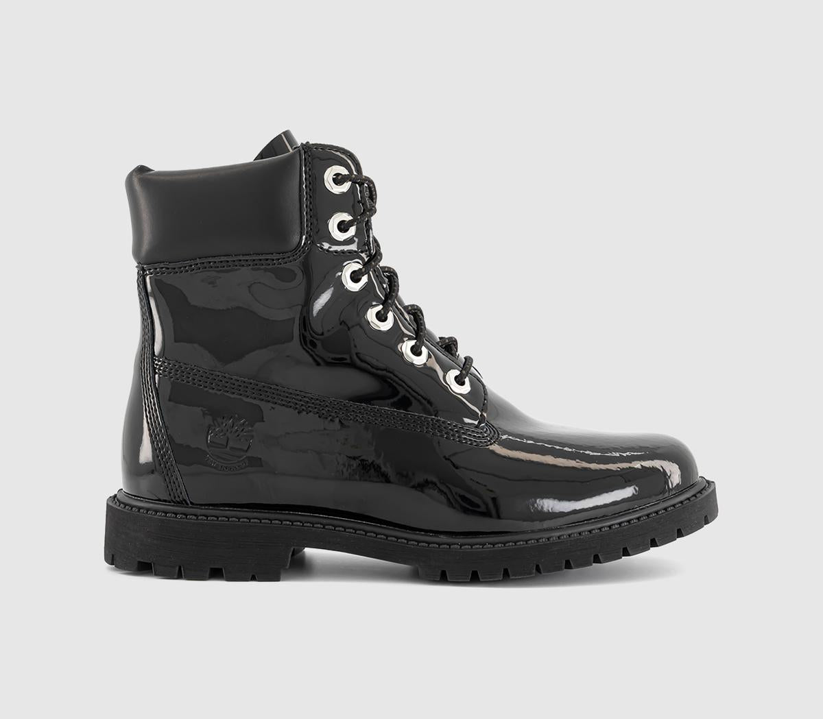 Womens Timberland Premium 6 Boots Black Patent Leather - OFFCUTS SHOES by OFFICE