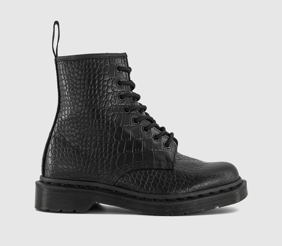 Womens Dr. Martens 8 Eyelet Lace Up Boots Black Croco