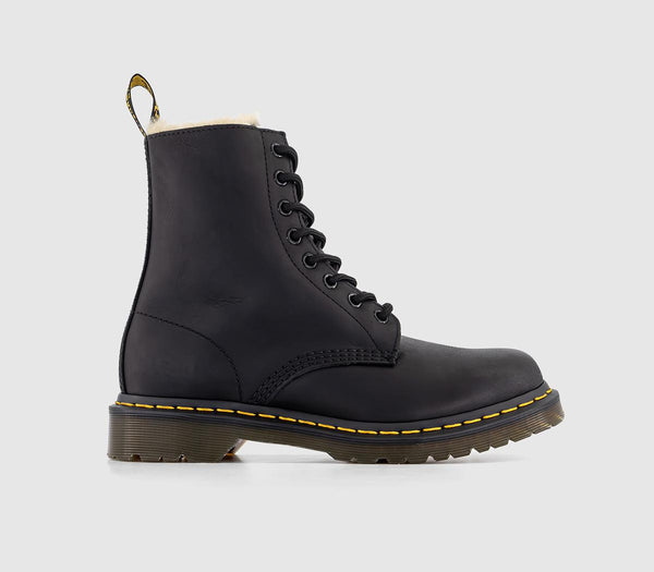 Odd Sizes - Womens Dr. Martens Serena 8 Eyelet Shearling Boot Black Leather - UK Sizes Right 5/Left 4