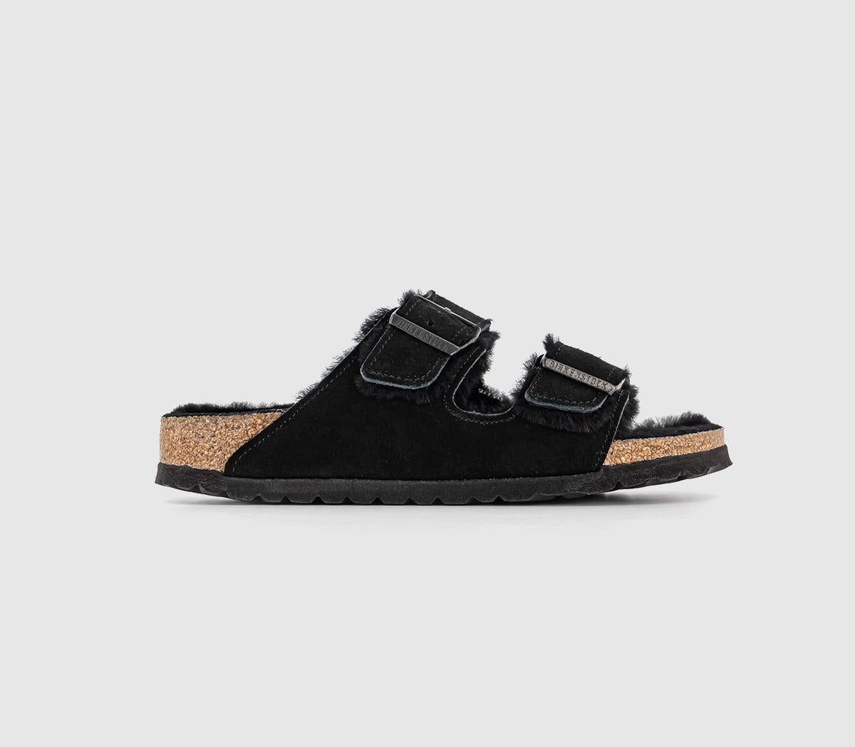 Womens Birkenstock Arizona Shearling Black Black OFFCUTS SHOES by OFFICE