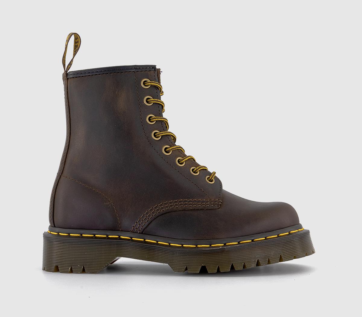 Womens Dr. Martens Bex 8 Eye Boots Crazy Horse Brown