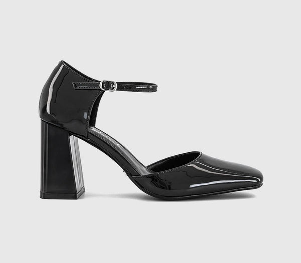 Womens OFFICE Mirelle Two Part Square Toe Block Heels Black Patent UK Size 5