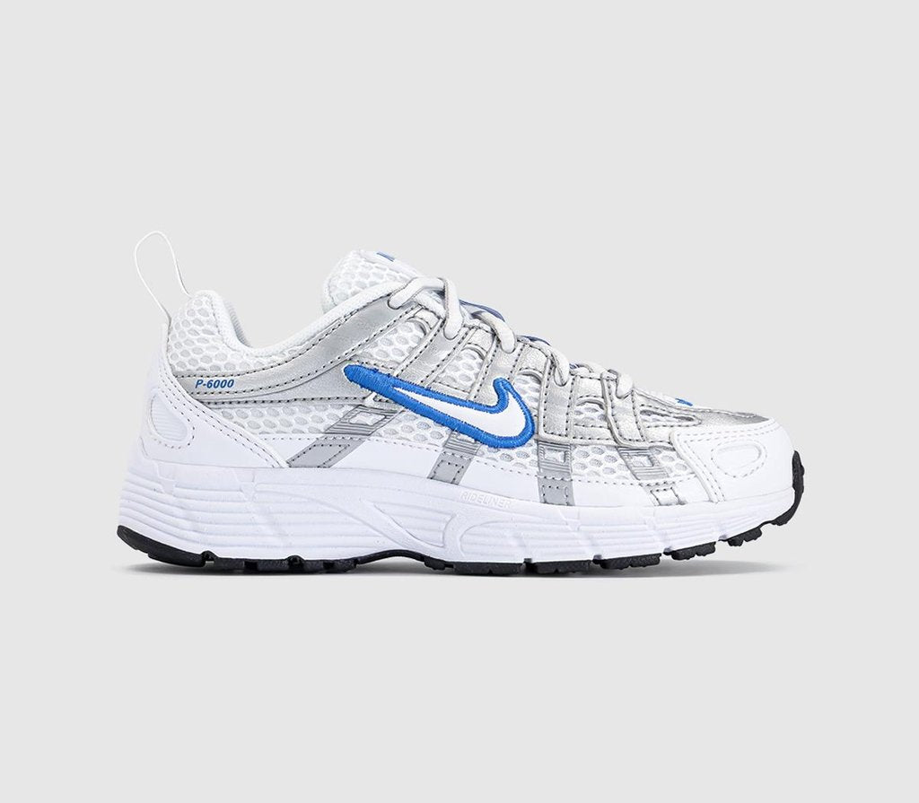 Kids Nike P-6000 Youth Trainers White Blue Crystal Metallic Silver UK Size 12 youth