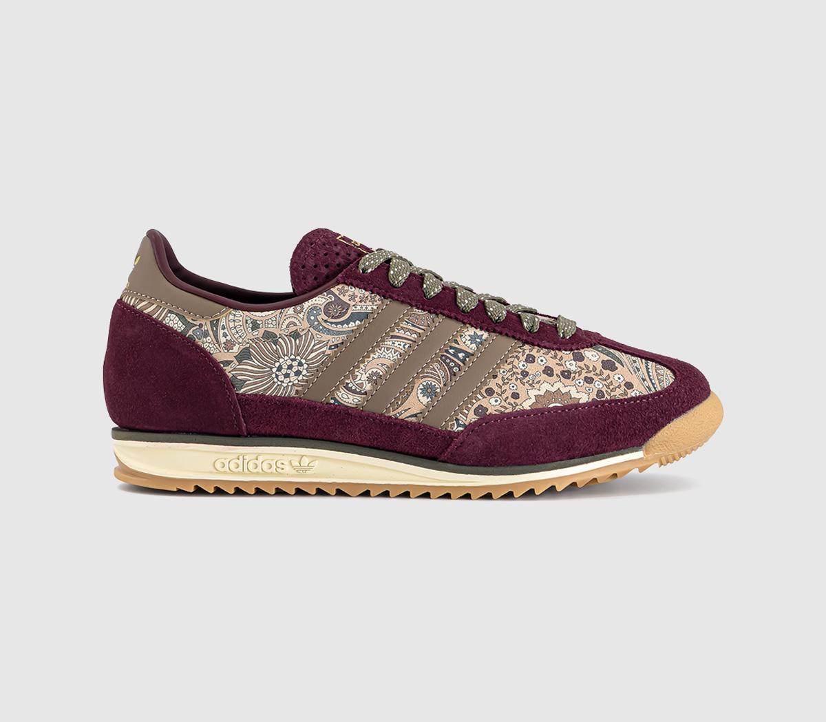 adidas x Liberty London SL 72 Trainers Maroon Khaki Olive Strata