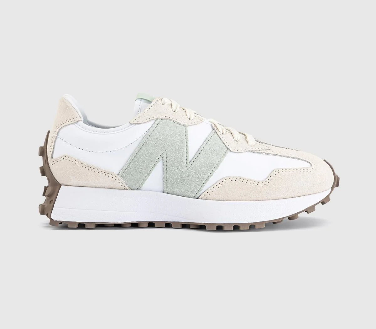 New Balance 327 Trainers Angora White Silver Moss UK Size 4