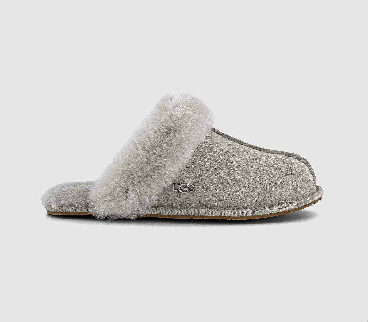 Womens UGG Scuffette II Metal Logo Slippers Seal Grey