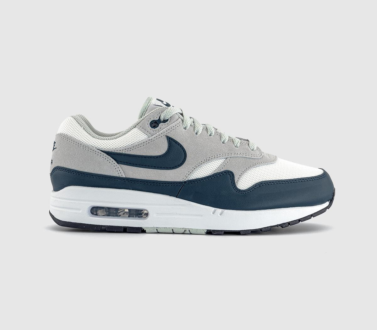 Nike Air Max 1 Trainers Summit White Armory Navy Light Silver