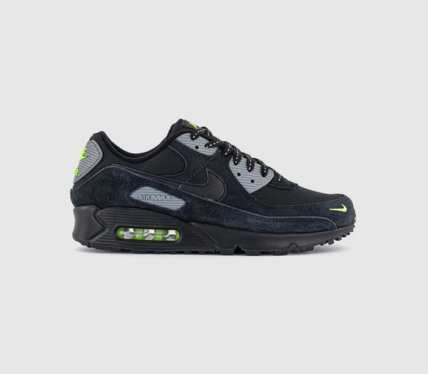 Odd Sizes -  Nike Air Max 90 Trainers Black Black Volt Cool Grey - UK Sizes Right 8/Left 7.5