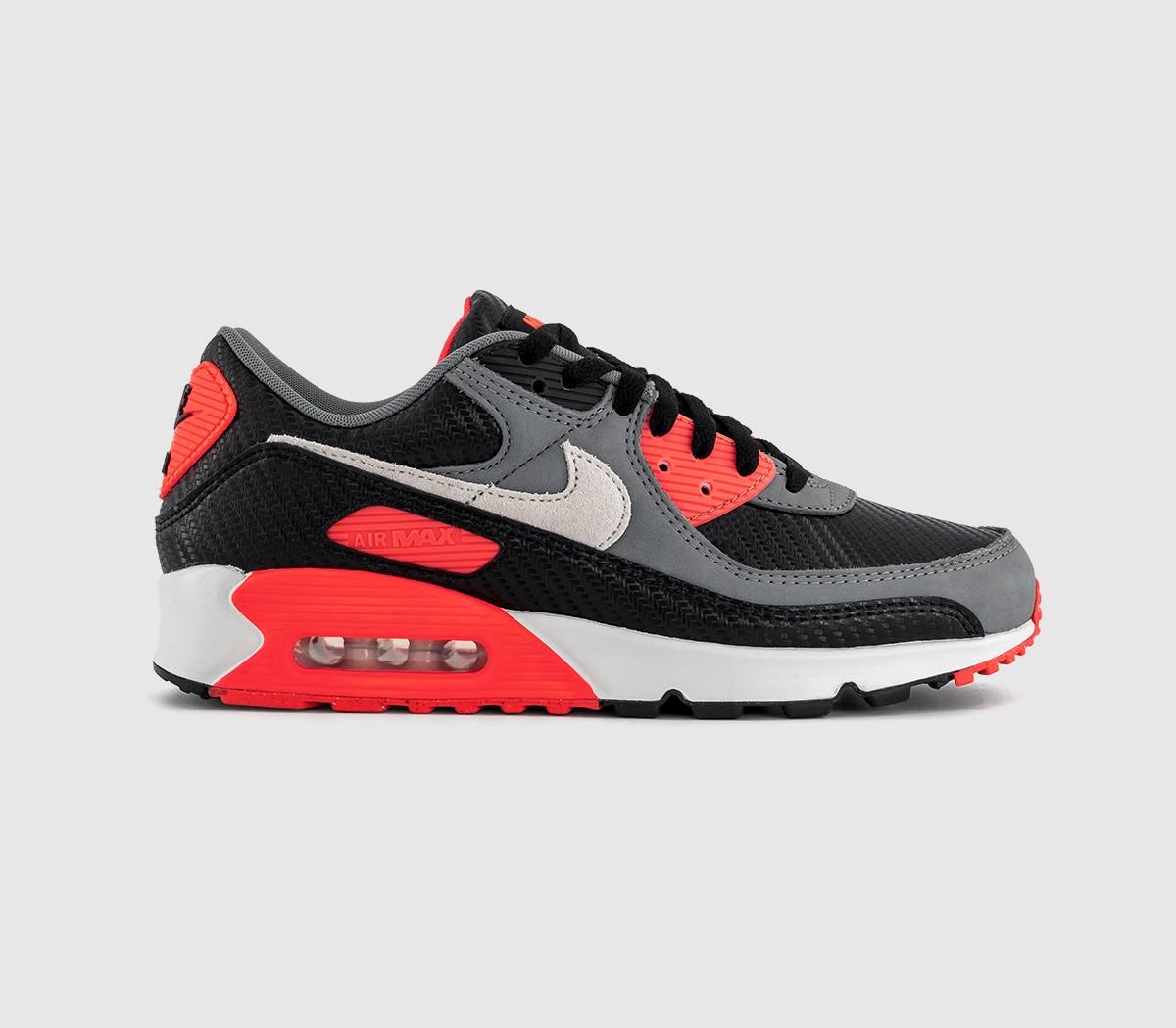 Nike Air Max 90 Trainers Black Photon Dust Cool Grey Bright Crimson