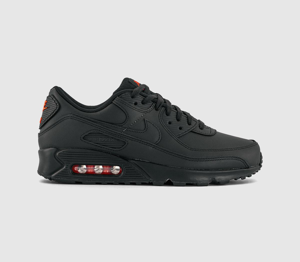 Nike Air Max 90 Trainers Black Black Safety Orange