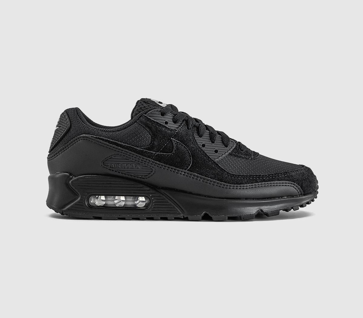 Nike Air Max 90 Trainers Black Black Light Smoke Grey