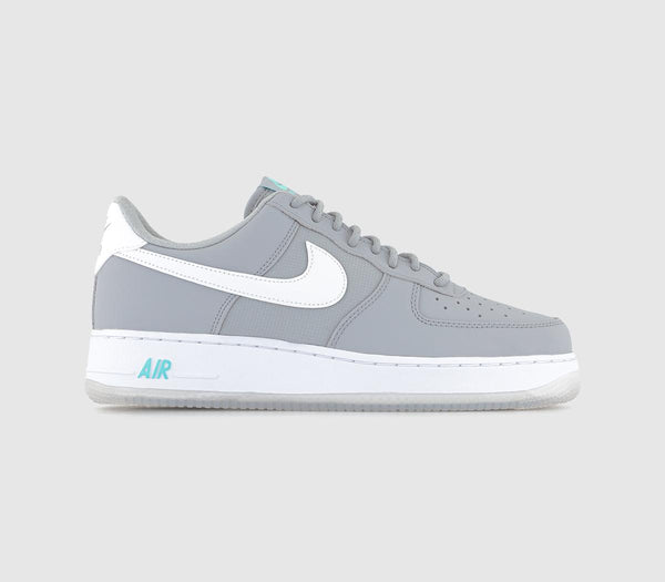 Odd Sizes -  Nike Air Force 1 07 Wolf Grey White Hyper Turquiose - UK Sizes Right 10/Left 9
